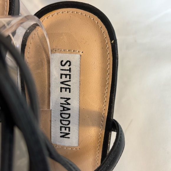 STEVE MADDEN Sz 8.5 Lavina Strappy Sandals Clear Block Heels Ankle or Leg Wrap - Picture 6 of 12